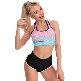 Yoga Outfit Gradient Mermaids Scale U Neck Sport Bra Blue Purple Gathering Beach Raceback Crop Bras Dance Padded Top For Lady