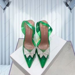Luxury Muaddi Designer Amina sandals New clear Begum Glass Pvc Crystal Transparent Slingback Sandal Heel Pumps 10/7CM crystal-embellished slippers green shoes BBEE