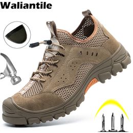 Dress Shoes Waliantile Summer Hollow Safety For Men Male Slipresistant Industry Work Boots Antismashing Steel Toe Footwear Man 230407