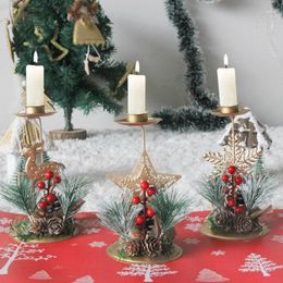 Candle Holders Christmas Golden Wrought Iron Candlestick Snowflake Elk Pendants Christma Oranments Merry Decor 2024 Happy Year