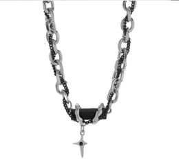 Men/Women 316L Stainless Steel Multi-layer Wrap Black Gemstone Hip Hop Cool Personality Asterism Heavy Pendant Necklaces