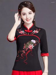 Ethnic Clothing 2023 Chinese Traditional Hanfu Improved Shirt Elegant National Flower Embroidery Vintage Oriental Tang Suit Base