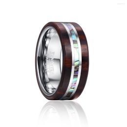 Wedding Rings 8MM Wide 2.3MM Inner Groove I Love You Promise Ring For Women Men Wood Abalone Shell Tungsten Steel