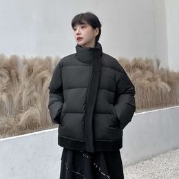 Winter Yamamoto Yoshi Solid Colour Niche Cool Style Standing Collar Woollen Edge Wrapped Bread With Patchwork Loose Down Jacket
