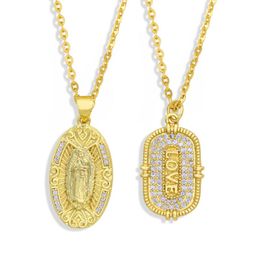 Pendant Necklaces EYIKA Gold Fill Zircon Virgin Mary Virgen De Guadalupe Necklace For Women Crystal LOVE Letter Collier Catholic Jewellery