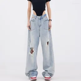 Women's Jeans WCFCX STUDIO Ripped High Waiste Women Y2K Street Vintage Wide Leg Denim Pants Korean Fashion Sexy
