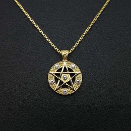 Pendant Necklaces Hip Hop Rhinestones Paved Bling Iced Out Stainless Stee Star Pentagram Pendants For Men Women Rapper Jewellery