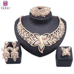 Dubai Gold Color Jewelry Sets For Women Crystal Earring Necklace Bangle Ring Moroccan Bridal Wedding Party Gifts