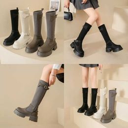 quality Boots Knitted Elastic Socks for Women New Spring Autumn Season Thick Sole High Barrel Martin Knee Length Long