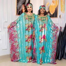 Ethnic Clothing Plus Size 2 Piece Set African Print Chiffon Long Diamond Dress For Women Kaftan Robe Elegant Lady Wedding Evening Party