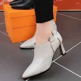 Dress Shoes Maogu 2023 Spring Autumn High Heels Fashion Pointed Side Zipper Leather Shoe Pumps Elegant Ladies Solid Colour Heeled