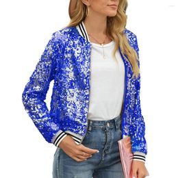 Women's Jackets Women Jacket V-neck Zipper Sparkling Sequin Stand Collar Striped Design Elastic Cuffs For Stage