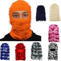 Beanie Skull Caps Balaclava Ski Beanie Full Mouth Mask Distressed Knitted Beanies Hats Elastic Cap Keep Warm Balaclavas Ski Headgear Shiesty Mask 35 Colours