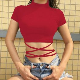 Women's T Shirts Sexy T-shirt Women Net Celebrity Same Style 2023 Pure Cotton Bottoming Shirt Solid Colour Strappy Short-sleeved