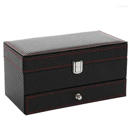 Watch Boxes 2 Layer 4 Grid Drawer Box Double Case Ring Earring Necklace Jewelry Display Storage Rack Gift