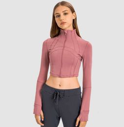 Women Yoga Outfits L-08 Cropped Workout Coat Fiess Jackets Sport Quick Dry Activewear Top Solid Zip Up Slimming trend