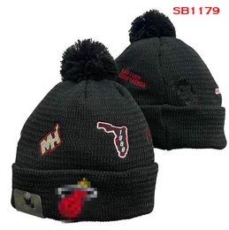 Men Knitted Cuffed Pom Miami Beanies Heat Hats Sport Knit Hat Striped Sideline Wool Warm BasEball Beanies Cap For Women