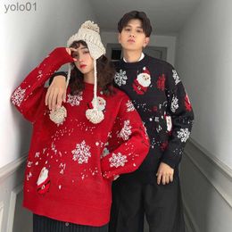 Women's Sweaters Women Winter Sweaters Couple Outfit Round Neck Knitted Thickened Loose Fitting Santa Claus Christmas Attire PulloverL231107