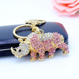 Keychains 2023 Spring Rhino-shaped Key Ring Personality Rhinestone Paint Keychain Backpack Handbag Charm Memorial Gift