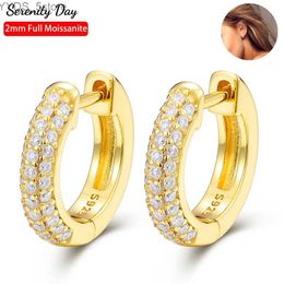 Stud Serenity Day D Color 1.5mm Full Moissanite Hoop Earring For Women Gift S925 Sterling Silver Plate Pt950 Stud Ear Fine Jewelry YQ231107
