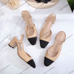 High Heels, modische Schuhe aus echtem Leder, offen auf formalen Slingbacks mit klobigem Absatz, Sandalen, Ballerinas