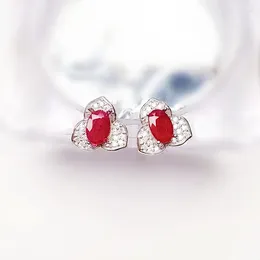 Stud Earrings Natural Real Ruby Flower Style Earring 925 Sterling Silver 0.6ct 2pcs Gemstone Fine Jewellery X233223