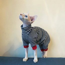 Cat Costumes Sphynx Clothes Cotton Stretch Black Coat For Dog Striped Winter T-shirt Devon Rex Soft 4-legged Jumpsuit Outfits