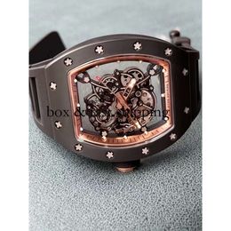 SUPERCLONE Flywheel Watch Richa Milles Wristwatch Rm055 White Ceramic Automatic Mechanical Transparent Carbon Fibre Watch187 montres de luxe