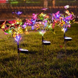 Lawn Lamps 1/2PCS Garden Lights Solar Simulation Flower Butterfly Lawn Light Ground Plug Lamp Waterproof Lawn Light Holiday Decoration P230406