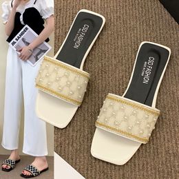 Female Slippers Summer Fashion Cute Everything Matching Pearl Rhinestones Outdoor Beautiful Personality Sandals