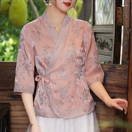 Ethnic Clothing 2023 Hanfu Women's Improved Short Wear Chinese Style Oblique Front Lacing Lady Embroidery Tangsuits Top