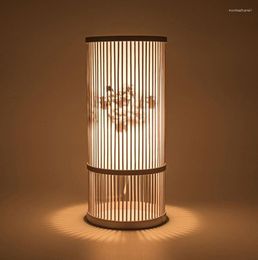 Table Lamps Wooden Bamboo Leaf Lamp Hand Woven Living Room Reading Natural Simple Creative Tea Chinese Bedside