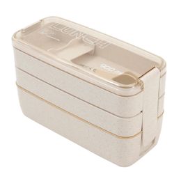 Bento Boxes 900ml plastic lunch box 3-layer wheat straw box microwave food storage box 230407