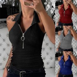 Women's Vests Women Ribbed Sleeveless Sweater Vest Vintage Top Spring Autumn Knitted Sexy Zip Up Cotton Night Club Bodycon Crop Ladies T