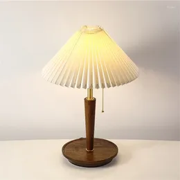 Table Lamps Nordic Retro LED Desk Lamp Wooden Pleated Paper Covered Modern Wood Home Stay Bedside Living Room Study Light