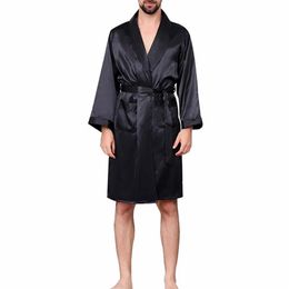 Men Black Lounge Sleepwear Faux Silk Nightwear For Men Comfort Silky Bathrobes Noble Dressing gown Men's Sleep Robes Plus siz295x