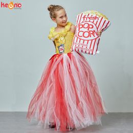 Girls Dresses Circus Popcorn Carnival Birthday Party Wedding Flower Sequin Ball Gown Costume Kids Pop Corn Food Tulle 230406