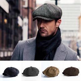 Berets Fashion Casual Wool Caps British Octagonal Hat For Men Retro Men's Flat Cap Beret Male Autumn Winter Sboy Gorras