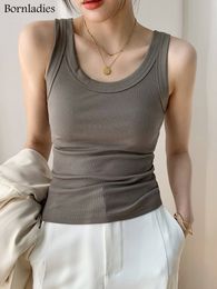 Camisoles Tanks Bornladies Summer Ribbed Knitted Tank Top Women's Shoulder Crop Top Basic Shirt Casual Suspension Sports Tank Top Ultra Thin Y2k Top 230407