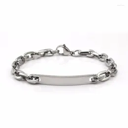 Link Bracelets Rectangular Thick Chain Women Bracelet Bangle 316L Stainless Steel Non-fading Inlaid Arched Blank Can Laser Word And Logo