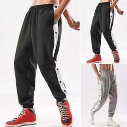 Men's Pants Casual Trousers Comfy Sports Side Buttons Closure Spring Autumn Patchwork Colour Sweatpants Versatile