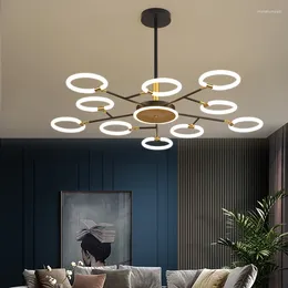 Chandeliers Nordic Chandelier Black/Gold Round For Bedroom Living Dining Room Minimalist Art Deco Lamp