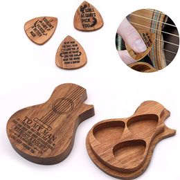 3Pcs Wood Guitar Picks Acoustic Electric Musical Instrument Accessory with Box