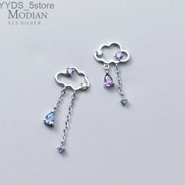 Stud Modian Charm Trendy Cloud Tassel Swing Blue Purple Zirconia Stud Earrings Exquisite 925 Sterling Silver Studs Ear For Women YQ231107