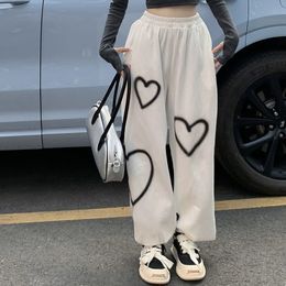 Womens Pants Capris Zoki Vintage Heart Printing Casual Pants Women Summer Thin Section Loose Straight Jogging Pants Bf Fashion Hip Hop Streetwear 230406