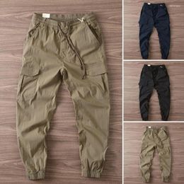 Men's Pants Trendy Thin Multi Pockets Elastic Waist Summer Cargo Solid Colour Flap Men Male Garment