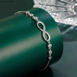 Charm Bracelets New fine 925 Sterling Silver pretty Crystal Bracelets for Women Fashion Jewellery Party Wedding Accessories Valentine's Day Gifts R231107