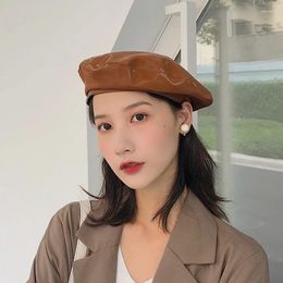 Berets Fashion Faux Leather Pu Beret Cap Men Women Leisure Painter Hat