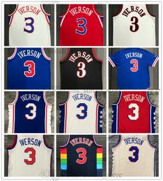 Allen Iverson Basketball Jerseys Allen 3 Iverson Men Women Youth Kids Team Blue White Red Navy