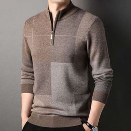 Men's Woolen Sweater With Half High Neck Zipper, Solid Winter Color, Knit Sweater, Bottom Layer, Warm Dad's Outfit